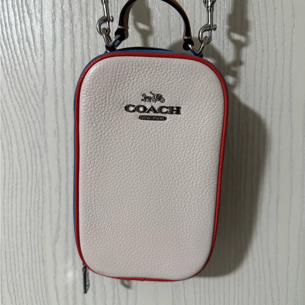 Coach White and Red Crossbody Bag with Textured Leather